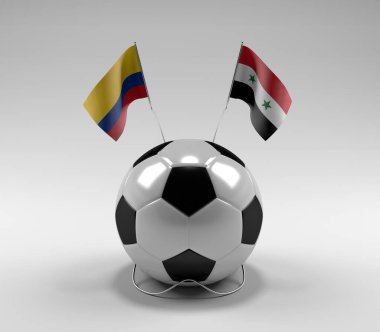 Kolombiya - Suriye Futbol Bayrakları, Beyaz Arkaplan - 3D Render