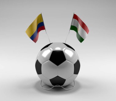 Kolombiya - Tacikistan Futbol Bayrakları, Beyaz Arkaplan - 3D Render