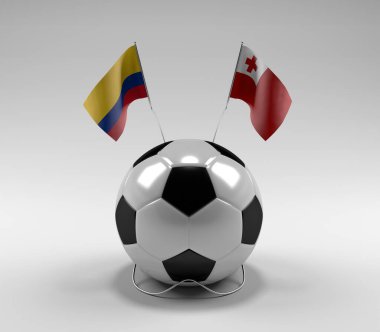 Kolombiya - Tonga Futbol Bayrakları, Beyaz Arkaplan - 3D Render