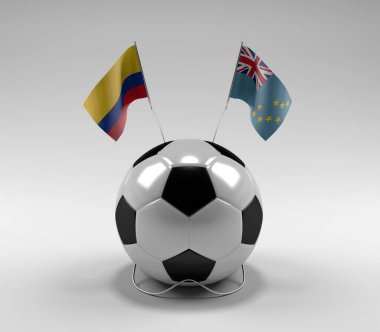 Kolombiya - Tuvalu Futbol Bayrakları, Beyaz Arkaplan - 3D Render