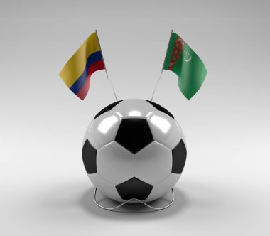 Kolombiya - Türkmenistan Futbol Bayrakları, Beyaz Arkaplan - 3D Render
