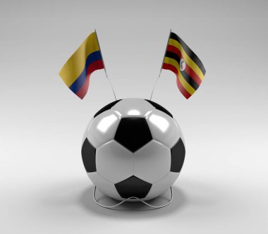 Kolombiya - Uganda Futbol Bayrakları, Beyaz Arkaplan - 3D Render