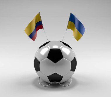 Kolombiya - Ukrayna Futbol Bayrakları, Beyaz Arkaplan - 3D Render