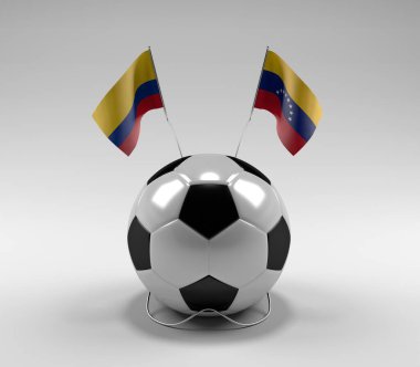 Kolombiya - Venezuela Futbol Bayrakları, Beyaz Arkaplan - 3D Render