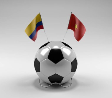 Kolombiya - Vietnam Futbol Bayrakları, Beyaz Arkaplan - 3D Render