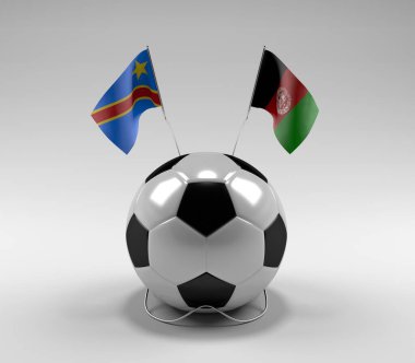 Kongo Demokratik Cumhuriyeti - Afganistan Futbol Bayrakları, Beyaz Arkaplan - 3D Render