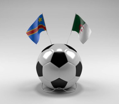 Kongo Demokratik Cumhuriyeti - Cezayir Futbol Bayrakları, Beyaz Arkaplan - 3D Render