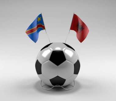 Kongo Demokratik Cumhuriyeti - Arnavutluk Futbol Bayrakları, Beyaz Arkaplan - 3D Render