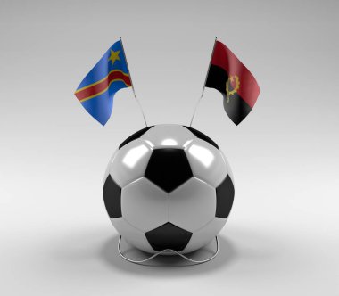 Kongo Demokratik Cumhuriyeti - Angola Futbol Bayrakları, Beyaz Arkaplan - 3D Render