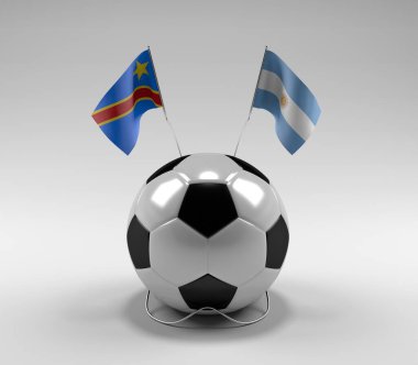 Kongo Demokratik Cumhuriyeti - Arjantin Futbol Bayrakları, Beyaz Arkaplan - 3D Render