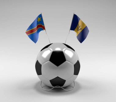 Kongo Demokratik Cumhuriyeti - Barbados Futbol Bayrakları, Beyaz Arkaplan - 3D Render