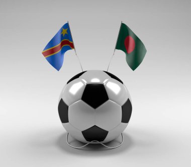Kongo Demokratik Cumhuriyeti - Bangladeş Futbol Bayrakları, Beyaz Arkaplan - 3D Render