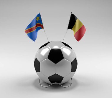 Kongo Demokratik Cumhuriyeti - Belçika Futbol Bayrakları, Beyaz Arkaplan - 3D Render