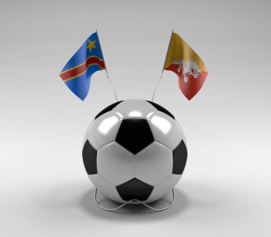 Kongo Demokratik Cumhuriyeti - Butan Futbol Bayrakları, Beyaz Arkaplan - 3D Render
