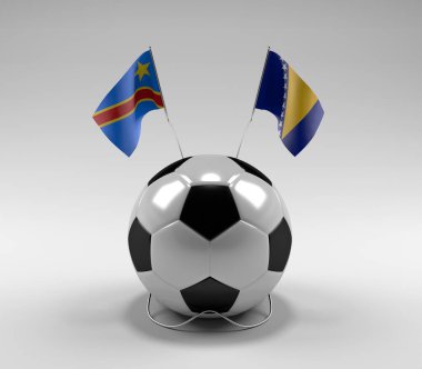 Kongo-Demokratik-Cumhuriyet - Bosna-Hersek Futbol Bayrakları, Beyaz Arkaplan - 3D Render