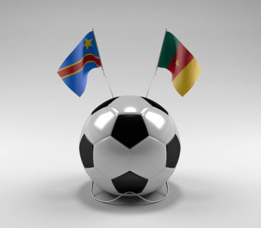 Kongo Demokratik Cumhuriyeti - Kamerun Futbol Bayrakları, Beyaz Arkaplan - 3D Render