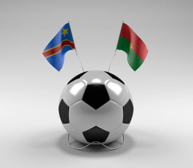 Kongo Demokratik Cumhuriyeti - Burkina-Faso Futbol Bayrakları, Beyaz Arkaplan - 3D Render
