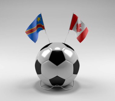 Kongo Demokratik Cumhuriyeti - Kanada Futbol Bayrakları, Beyaz Arkaplan - 3D Render