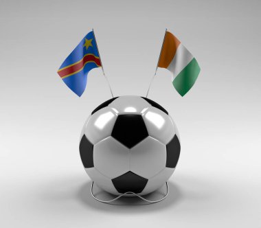 Kongo Demokratik Cumhuriyeti - Cote-D-Fildişi Futbol Bayrakları, Beyaz Arkaplan - 3D Render