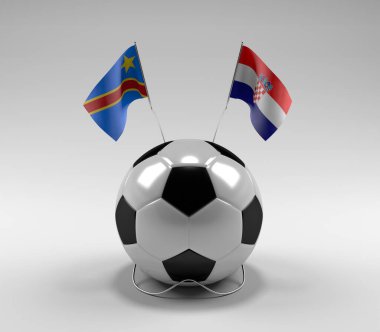 Kongo Demokratik Cumhuriyeti - Hırvatistan Futbol Bayrakları, Beyaz Arkaplan - 3D Render