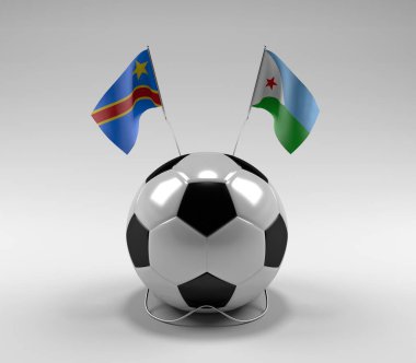 Kongo Demokratik Cumhuriyeti - Cibuti Futbol Bayrakları, Beyaz Arkaplan - 3D Render