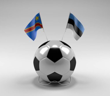 Kongo Demokratik Cumhuriyeti - Estonya Futbol Bayrakları, Beyaz Arkaplan - 3D Render