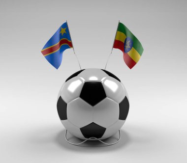 Kongo Demokratik Cumhuriyeti - Etiyopya Futbol Bayrakları, Beyaz Arkaplan - 3D Render