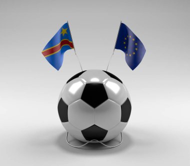 Kongo Demokratik Cumhuriyeti - Avrupa Birliği Futbol Bayrakları, Beyaz Arkaplan - 3D Render