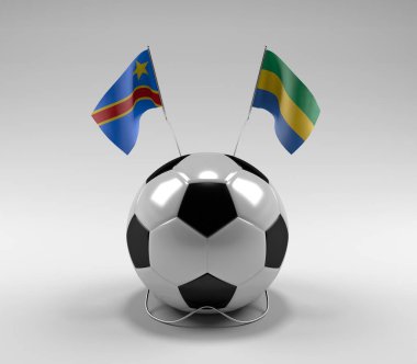 Kongo Demokratik Cumhuriyeti - Gabon Futbol Bayrakları, Beyaz Arkaplan - 3D Render