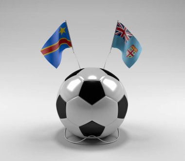 Kongo Demokratik Cumhuriyeti - Fiji Futbol Bayrakları, Beyaz Arkaplan - 3D Render
