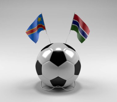 Kongo Demokratik Cumhuriyeti - Gambiya Futbol Bayrakları, Beyaz Arkaplan - 3D Render