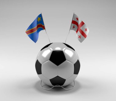 Kongo Demokratik Cumhuriyeti - Gürcistan Futbol Bayrakları, Beyaz Arkaplan - 3D Render
