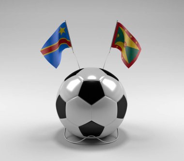 Kongo Demokratik Cumhuriyeti - Grenada Futbol Bayrakları, Beyaz Arkaplan - 3D Render