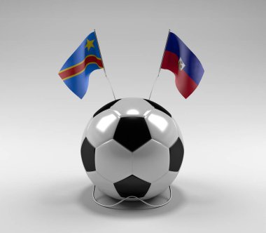 Kongo Demokratik Cumhuriyeti - Haiti Futbol Bayrakları, Beyaz Arkaplan - 3D Render