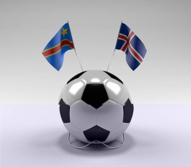 Kongo Demokratik Cumhuriyeti - İzlanda Futbol Bayrakları, Beyaz Arkaplan - 3D Render