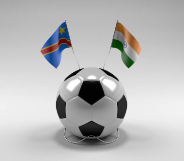 Kongo Demokratik Cumhuriyeti - Hindistan Futbol Bayrakları, Beyaz Arkaplan - 3D Render