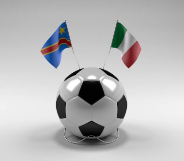 Kongo Demokratik Cumhuriyeti - İtalya Futbol Bayrakları, Beyaz Arkaplan - 3D Render