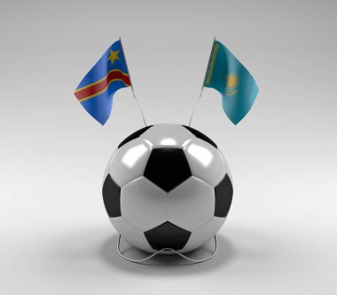 Kongo Demokratik Cumhuriyeti - Kazakistan Futbol Bayrakları, Beyaz Arkaplan - 3D Render