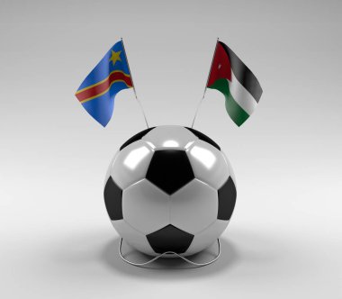 Kongo Demokratik Cumhuriyeti - Ürdün Futbol Bayrakları, Beyaz Arkaplan - 3D Render