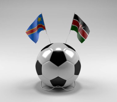 Kongo Demokratik Cumhuriyeti - Kenya Futbol Bayrakları, Beyaz Arkaplan - 3D Render