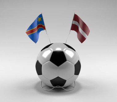 Kongo Demokratik Cumhuriyeti - Letonya Futbol Bayrakları, Beyaz Arkaplan - 3D Render