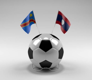 Kongo Demokratik Cumhuriyeti - Laos Futbol Bayrakları, Beyaz Arkaplan - 3D Render