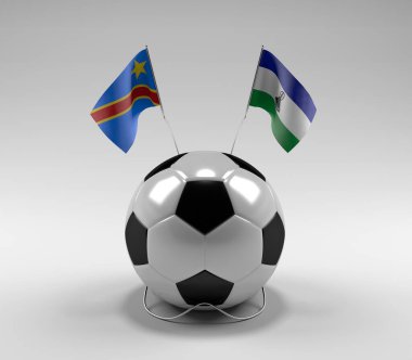 Kongo Demokratik Cumhuriyeti - Lesotho Futbol Bayrakları, Beyaz Arkaplan - 3D Render