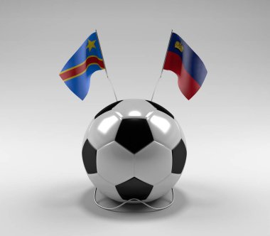 Kongo Demokratik Cumhuriyeti - Lihtenştayn Futbol Bayrakları, Beyaz Arkaplan - 3D Render