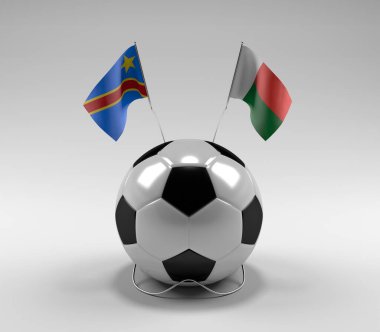 Kongo-Demokratik-Cumhuriyet - Madagaskar Futbol Bayrakları, Beyaz Arkaplan - 3D Render