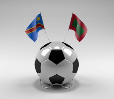 Kongo Demokratik Cumhuriyeti - Maldivler Futbol Bayrakları, Beyaz Arkaplan - 3D Render
