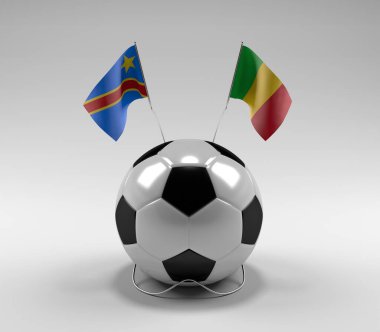Kongo Demokratik Cumhuriyeti - Mali Futbol Bayrakları, Beyaz Arkaplan - 3D Render