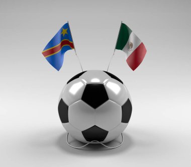 Kongo Demokratik Cumhuriyeti - Meksika Futbol Bayrakları, Beyaz Arkaplan - 3D Render