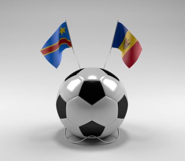 Kongo Demokratik Cumhuriyeti - Moldova Futbol Bayrakları, Beyaz Arkaplan - 3D Render