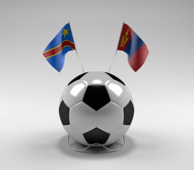 Kongo Demokratik Cumhuriyeti - Moğolistan Futbol Bayrakları, Beyaz Arkaplan - 3D Render